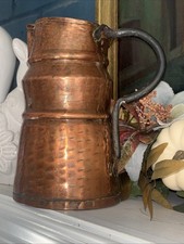antique french copper measure jug hand-hammered, iron forged handle, shabby chic picture