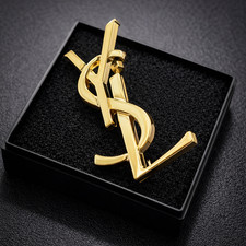 YSL Small Gold Brooch for Hat Scarf Tie Collar Lapel Pin Saint Laurent Blazer picture