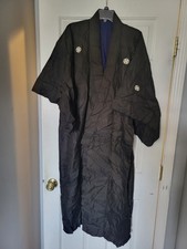 Vintage Japanese Montsuki Kimono Robe Black Mens Family Crests (50