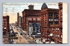 Antique Nebraska Postcard OMAHA Farnam Street Looking West 1909 picture