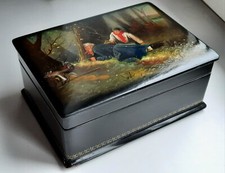 Fedoskino 1960's Russian Lacquer Box Vintage Handmade Miniature Palekh Mstera    picture