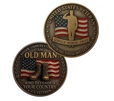 Never Underestimate Old Man Challenge Coin Honoring Veterans Collectable 1-pc picture