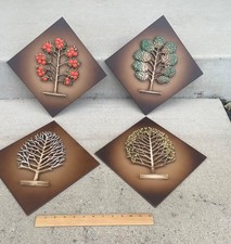 Vintage MCM Retro Danish Modern Set of 4 Seasons Syroco Wall Plaques picture