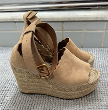 Chloé Women’s Beige Suede Espadrille Wedge Sandals Ankle Strap Buckle EU 35 picture