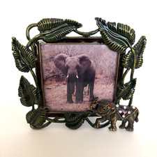 Lefton Devonshire Designs Elephant Photo Frame Jeweled Enamel Metal 3.5 x 3.5 picture