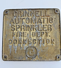 Grinnell Automatic Sprinkler Fire Dept. Connection Sign Old Heavy Cast Vintage picture