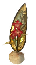 MCM VTG Mario Jason Signed 8”  Flower Brass Metal Leaf Brutalist Sculpture picture