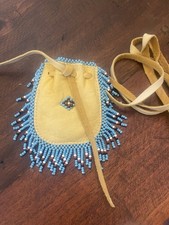 Vintage Handmade Leather & Beaded Native American Small Medicine Bag picture