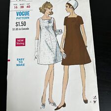 Vintage 1960s Vogue 7327 MCM Square Neck Button Tap Dress Sewing Pattern 16 CUT picture