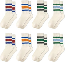 8 Pairs Striped Tube Socks, Vintage Socks with Stripes picture