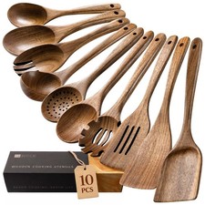 Wooden Spoons for Cooking, 10-Piece Acacia Wood Cooking Utensil Set picture