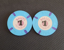 Lot Of 2 Blue Bally's $1 Poker Chips Las Vegas Nevada House Mold 1997 picture