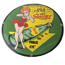 Vintage Squirt Soda Boy Sign - Gas Pump Public Eye Service Porcelain Sign picture
