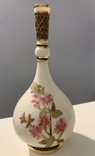 RARE Antique Royal Worcester Blush Ivory Bud Vase 1890 Hand Painted Floral Gilt. picture