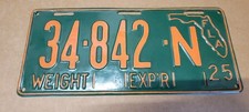 1925 Florida License Plate Tag State Outline Green Orange Hot Rod Car Show Ready picture