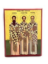 Wooden Greek Orthodox Icon Three Hierarchs St.John Chrysostom St.Gregory picture