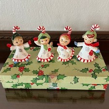 Vintage Lefton Candy Cane Kids Figurines Set of 4 Christmas 625 MCM Box READ picture