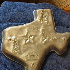 Arthur Court Texas-Shaped Metal Tray Platter, Embossed Longhorn Lone Star Alamo picture