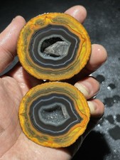 1pair Natural Warring States Red China Agate Crystal Geod Slices 171g A004 picture
