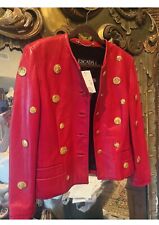 NWT Escada Women Red Leather Jacket With Gold Medallions Org $1500 Vintage Gorg picture