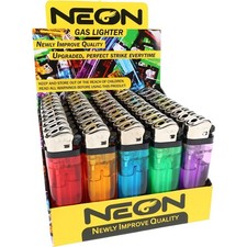 NEON Gas Lighter 50 Pack Assorted Colors Disposable Lighters Display Box picture