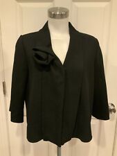Oscar De La Renta Black Cropped Wool Crepe Jacket W/ Rosette, Size 12 (US) picture