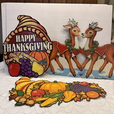 Vintage 4 Dieccut Cardboard Ephemera Reindeer Thanksgiving picture