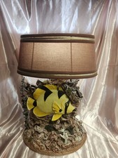 Vintage Papier Mache Fish Table Lamp Handmade Mixed Media Nautical Reef Light picture