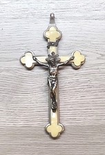 Vtg Corpus Christi 4.5 Crucifix Pendant Symbol Ivory / Metal Religious Cross  picture