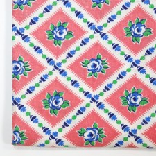 Vintage Feedsack Fabric 1940s Old Pink White Blue Roses Floral Gingham 18x23 picture