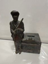 Davy Crocker Bank- Rare Standing Bank. Heavy Pot Metal, Bronze Color Finish. 6” picture