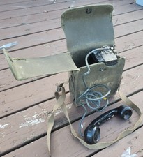 VINTAGE WWII Era Military US Army Field Telephone w/ TS-9-F Handset &Canvas Case picture