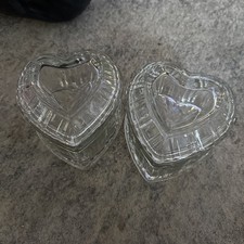 Set of 2 Vintage Glass Valentine Heart Candy Box 5.5 X  5.5 X 4.25
