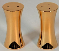 RARE VINTAGE VALERIO ALBARELLO 24KT GOLD PLATED SALT & PEPPER SHAKERS -NOS picture