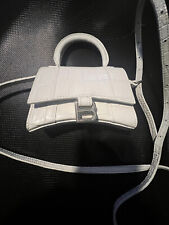 Balenciaga Hourglass Top Handle Bag Crocodile Embossed Leather MINI  White. picture