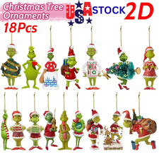 18Pcs 2D Acrylic Christmas Tree Green Monsters Ornaments Cute Green Monsters. picture