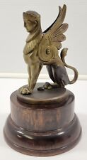 *B) Rare Vintage Bronze Winged Sphinx Lion Car Mascot Hood Ornament Base France picture