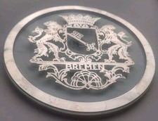 St. Peter's Key Bremen Coat of Arms Heraldic Lions GEBRUDER DEYHLE Glass Plaque  picture