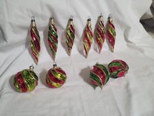 10 Vntg Glass Blown Glitter Twisted Icicles-Ball Ornaments Poland ? 4-5-6