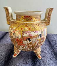 Antique Japanese Meiji Satsuma Censer Hand Painted Figures Dragon Gilt 6” picture