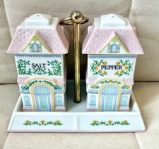 1991 Vintage- The Lenox Village Salt & Pepper Set- Spice Village with Caddy picture