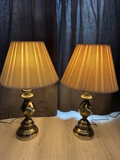 Pair Vintage 28” Brass Table Lamps Twisted Spiral Column Pleated Shades Working picture