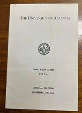 1971 Commencement Exercises Program University of Alabama Roll Tide picture