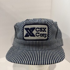 Vintage CSX Railroad Train Conductor Blue Stripe Cotton Snapback Hat Cap picture