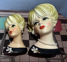 Lovely Pair of NAPCO Lady Head Vase C7472 & C7471 Blondes Black Dress picture