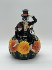 Blue Sky Clayworks Day of The Dead Skeleton On Pumpkin Ceramic Figurine NWT picture