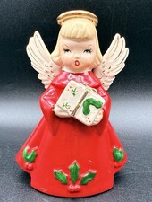 MCM Vintage NAPCOWARE Christmas Girl Angel with Present Figurine Gold Trim picture