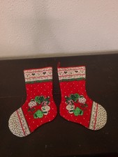 Handmade Quilted Christmas Stockings Set Of 2 Hearts Faux Patchwork Fabric 15