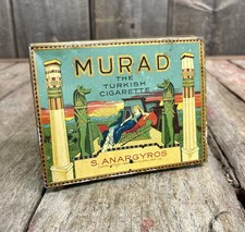 Antique 1910s S Anargyros Murad Turkish Cigarettes Tin Box Tobacco Advertising picture