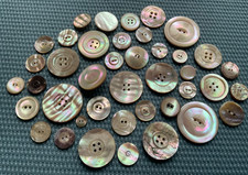 41 Antique Vtg Highly Iridescent MOP Shell Snail Buttons - Some Carved - Old Lot picture